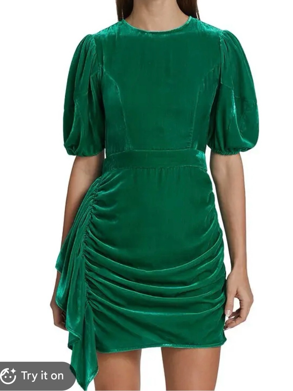 Rhode Pia Ruched Ruffled Velvet Mini Dress In Emerald Size 4